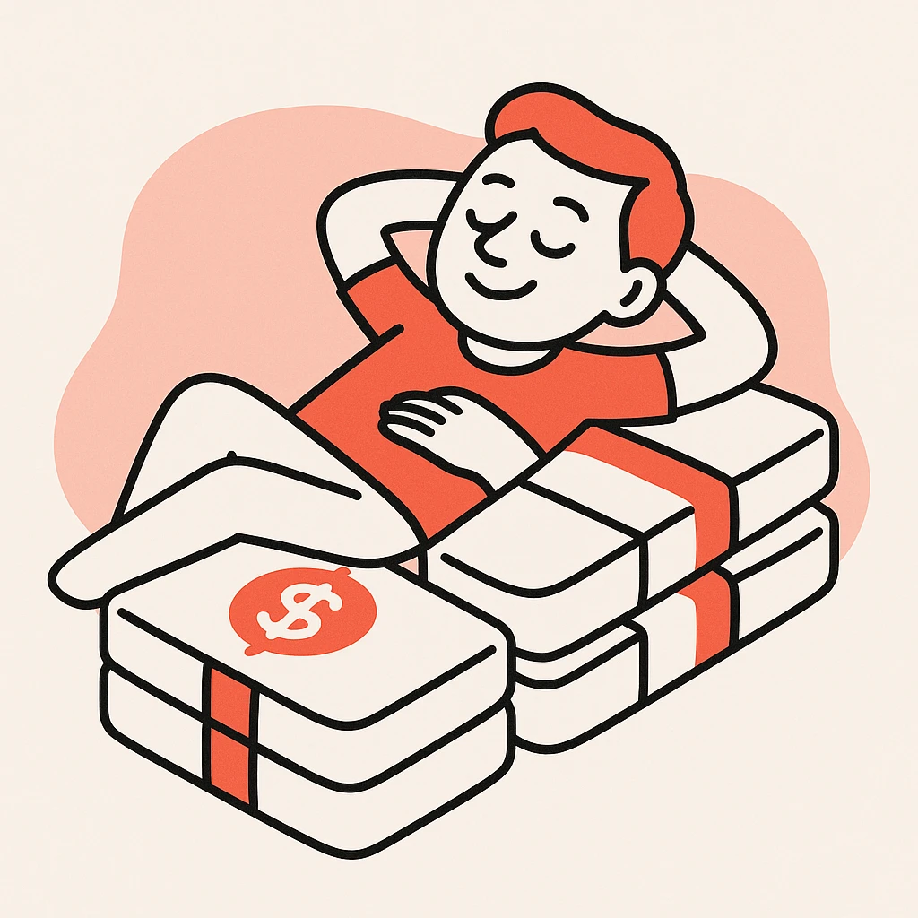 happy person napping on mattress of money emoji