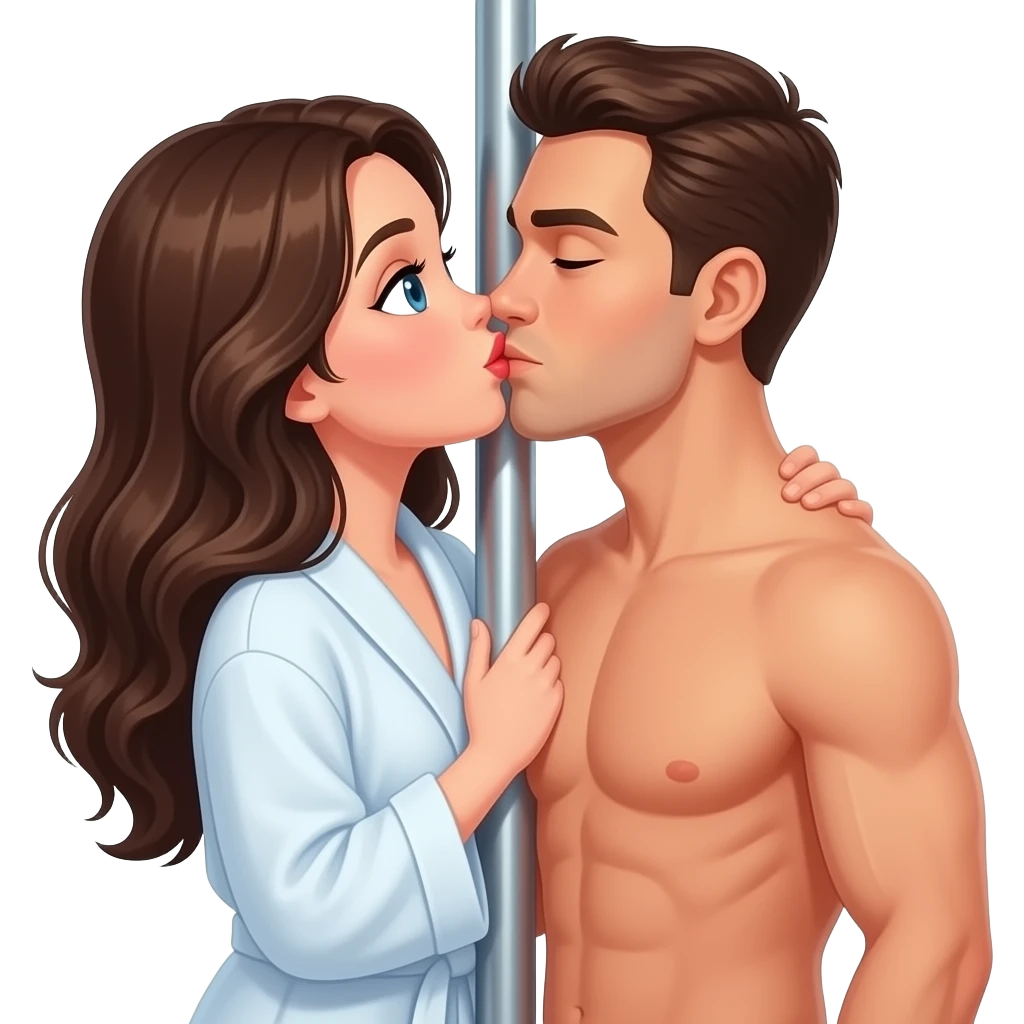 Девушка на пилоне в халате сексуальном целует парня emoji
