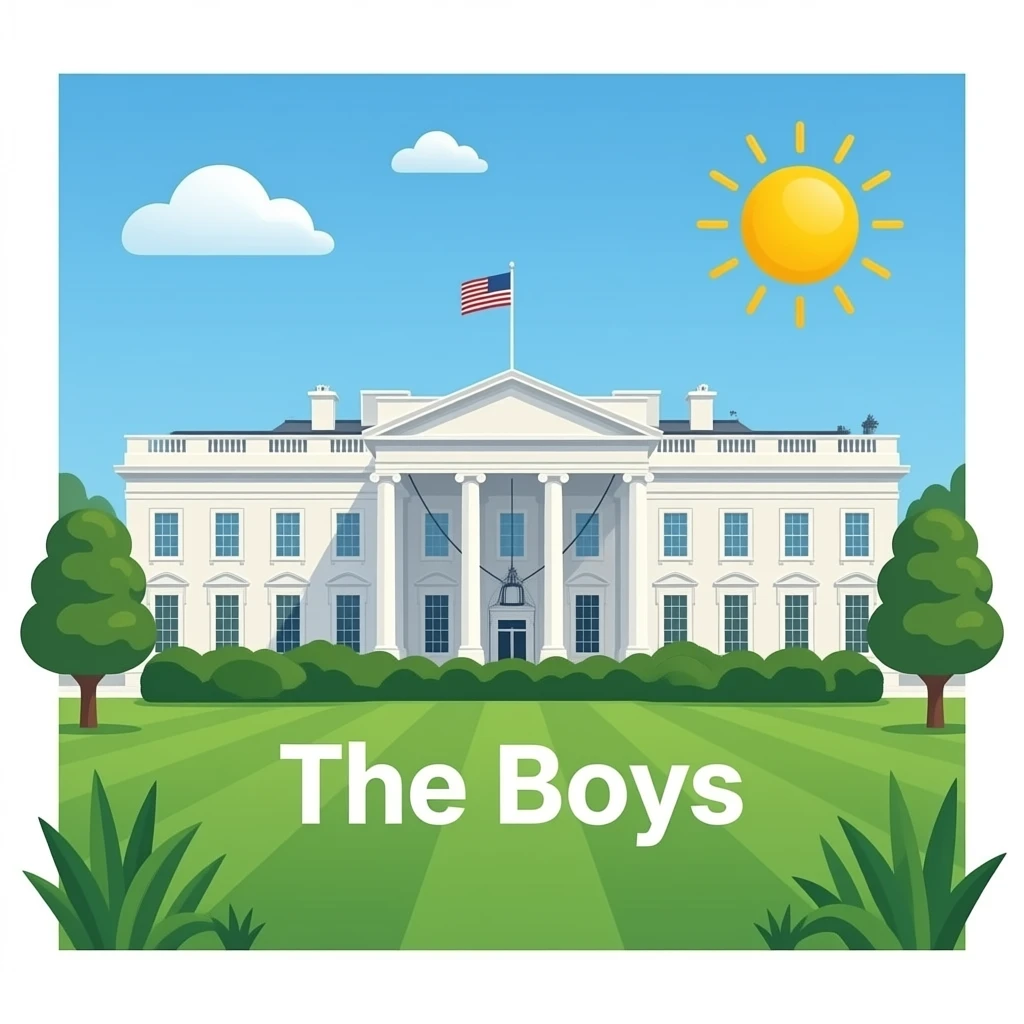 The White House on a black background, with the text "The Boys" on the lawn emoji