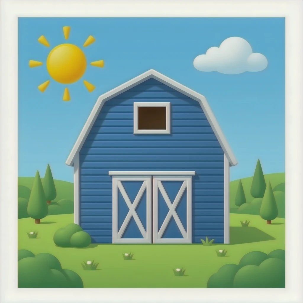 blue farm barn without backgroud, opened door emoji