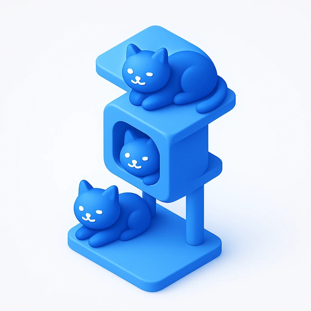 cats relaxing in a vertical playhouse emoji