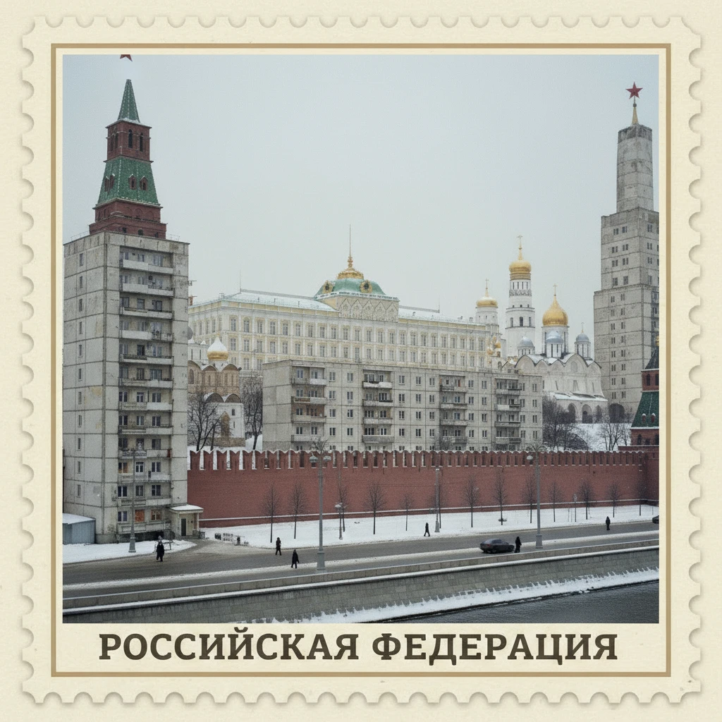 Стилизуй изображение здания под марку как на первом фото

100 из правого верхнего угла убери и герб СССР из левого верхнего угла убери emoji