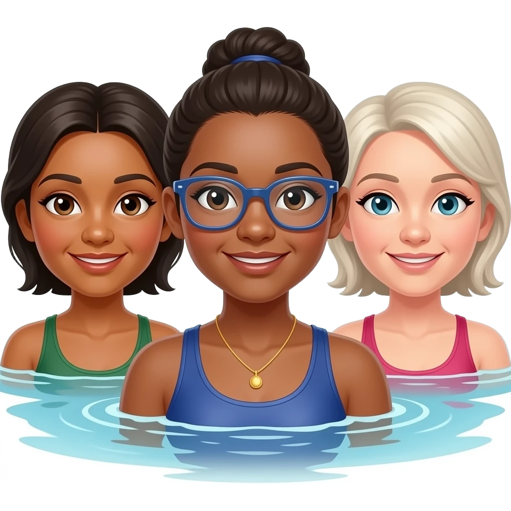 3 middle aged girls, 1 black and 2 white swimming emoji | AI Emoji ...