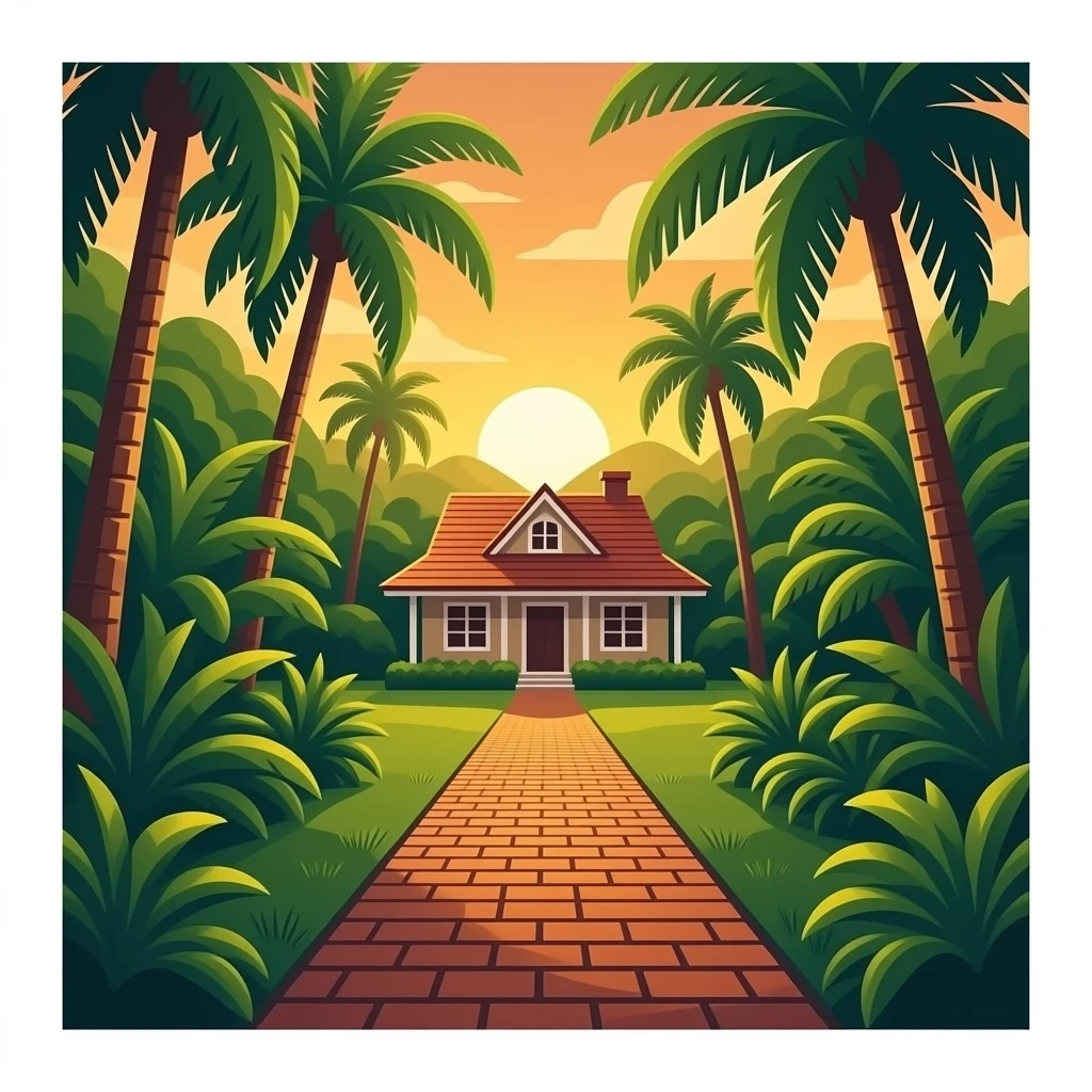 brick road to a house jungle golden hour emoji