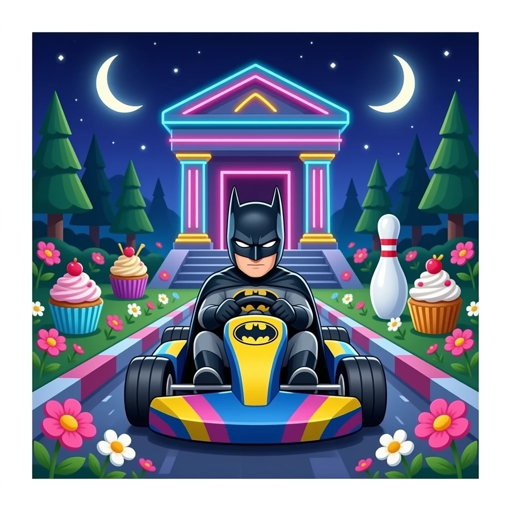 Go-kart turns and Gotham vibes (ADD BATMAN MASK IMAGE )
Temple lights and neon nights,
Flower blooms and cupcake bites,
Bowling strikes on city nights. emoji