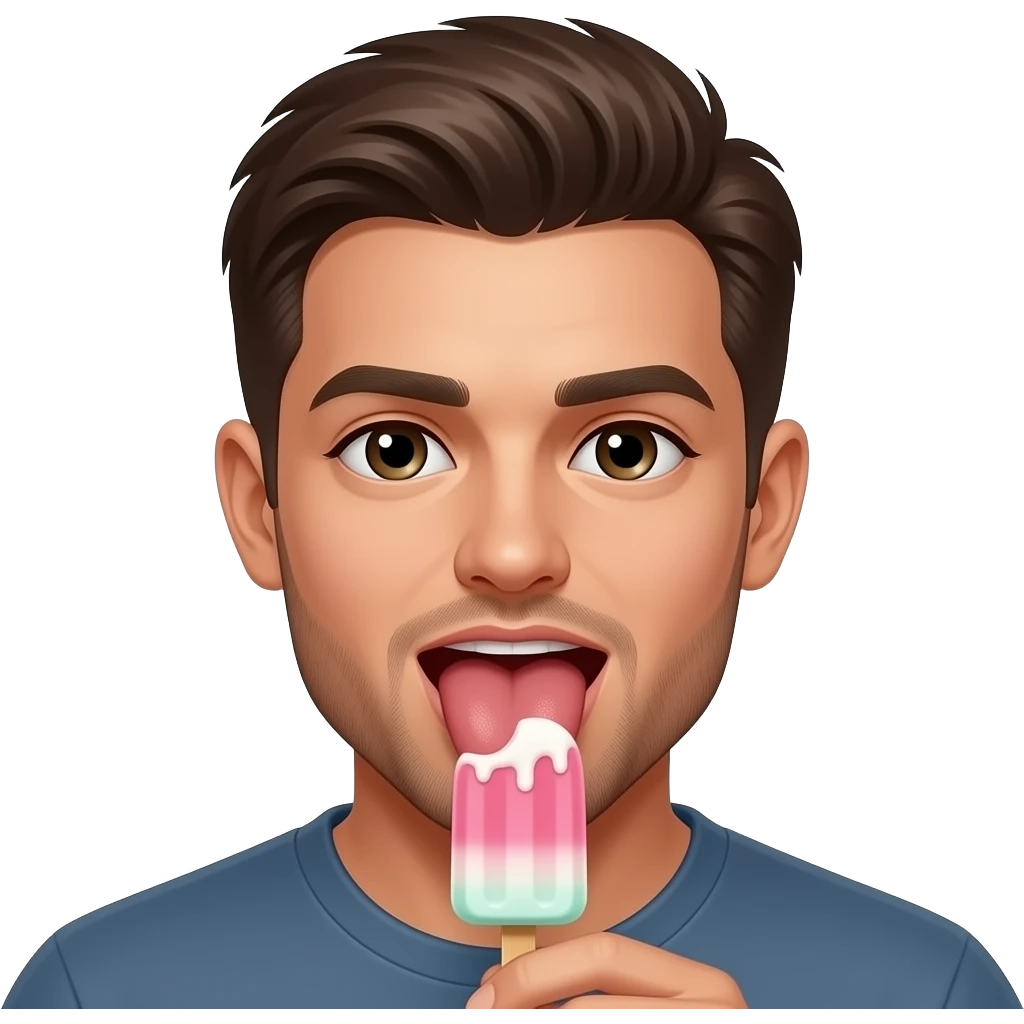 Lengua sexi de hombre saboreando  paleta de helado emoji
