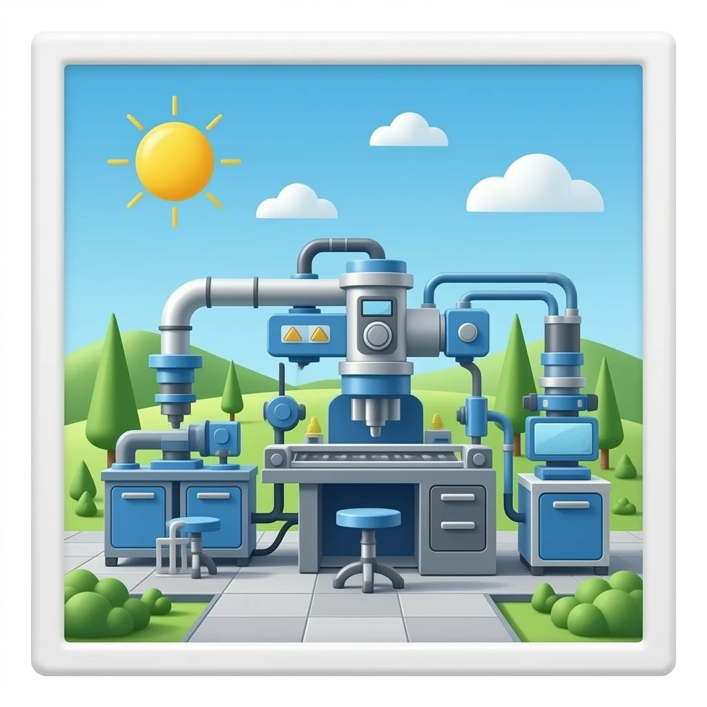 Worker station with machine emoji