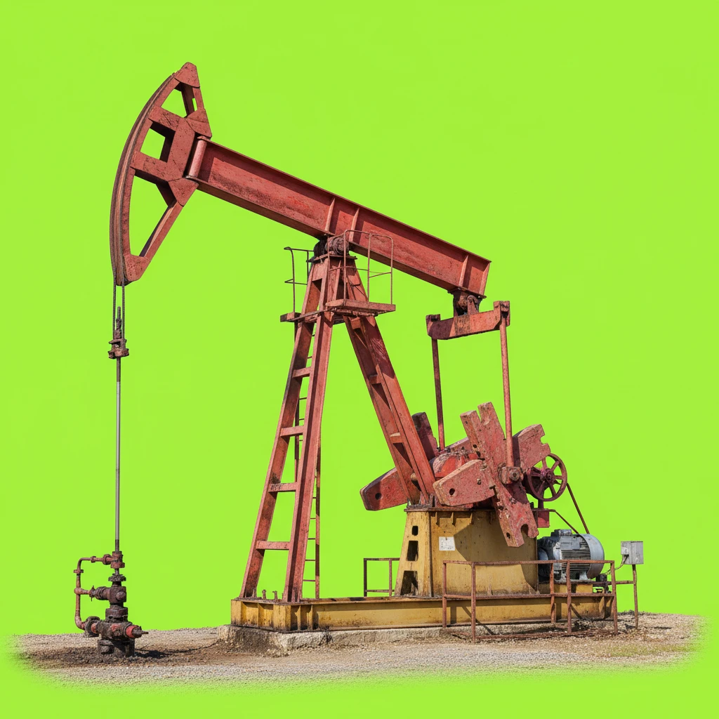 реалистично сгенерируй станок-качалку нефти на однотонном кислотно зелёном фоне emoji