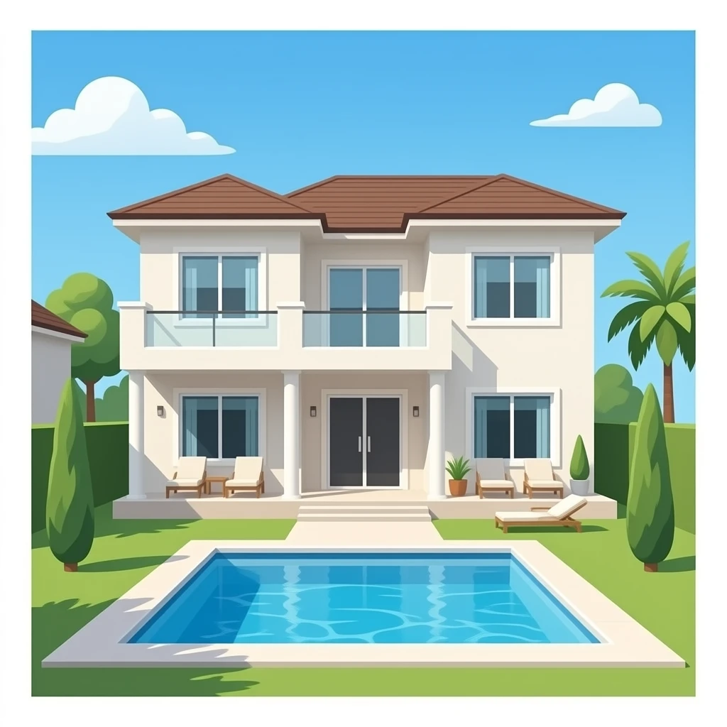 pool villa, single story, building only without sky and background, looking forward emoji