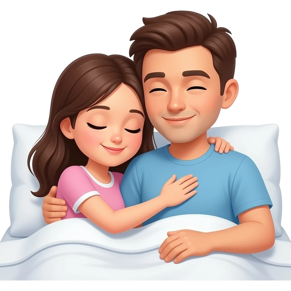 Girl cuddling with a guy in a bed emoji
