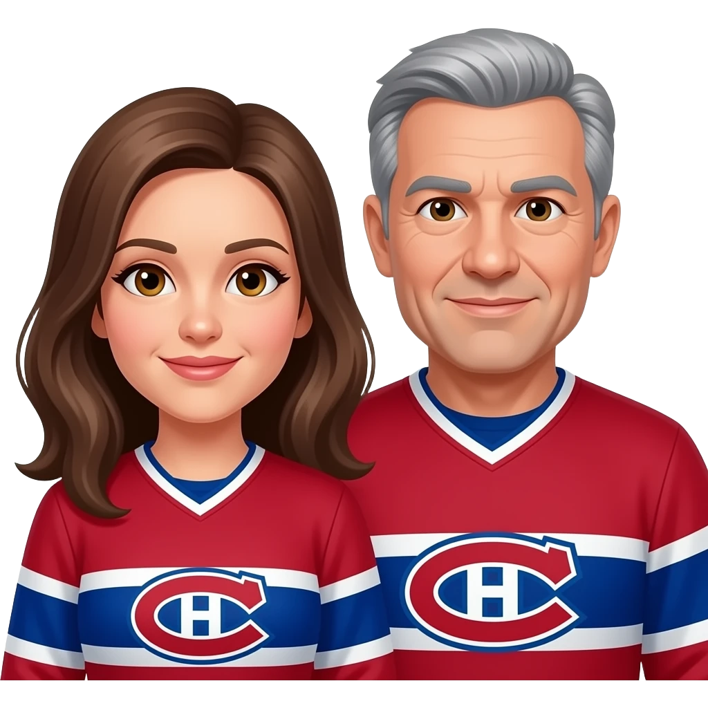 Montreal  canadien hockey fans Couple woman 47 years old brown hair hazel eyes male 62 years grey hair emoji