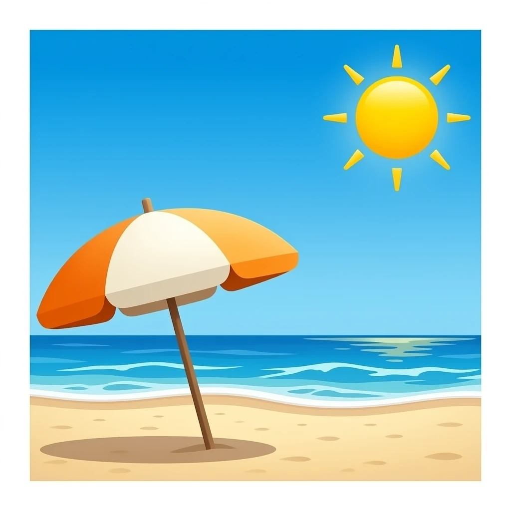 beach and sun and parasol landscape emoji