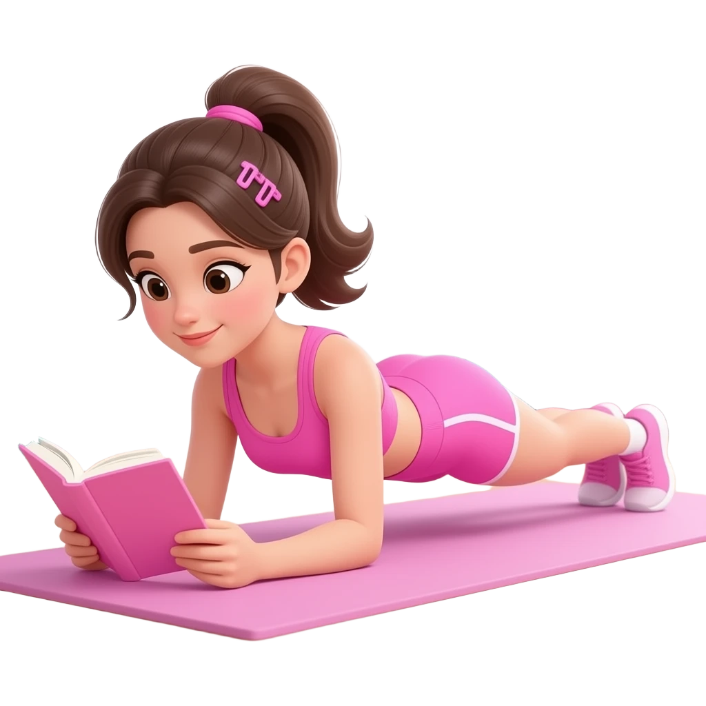 边健身边看书的女孩，整体符合ins风、芭比公主风 emoji