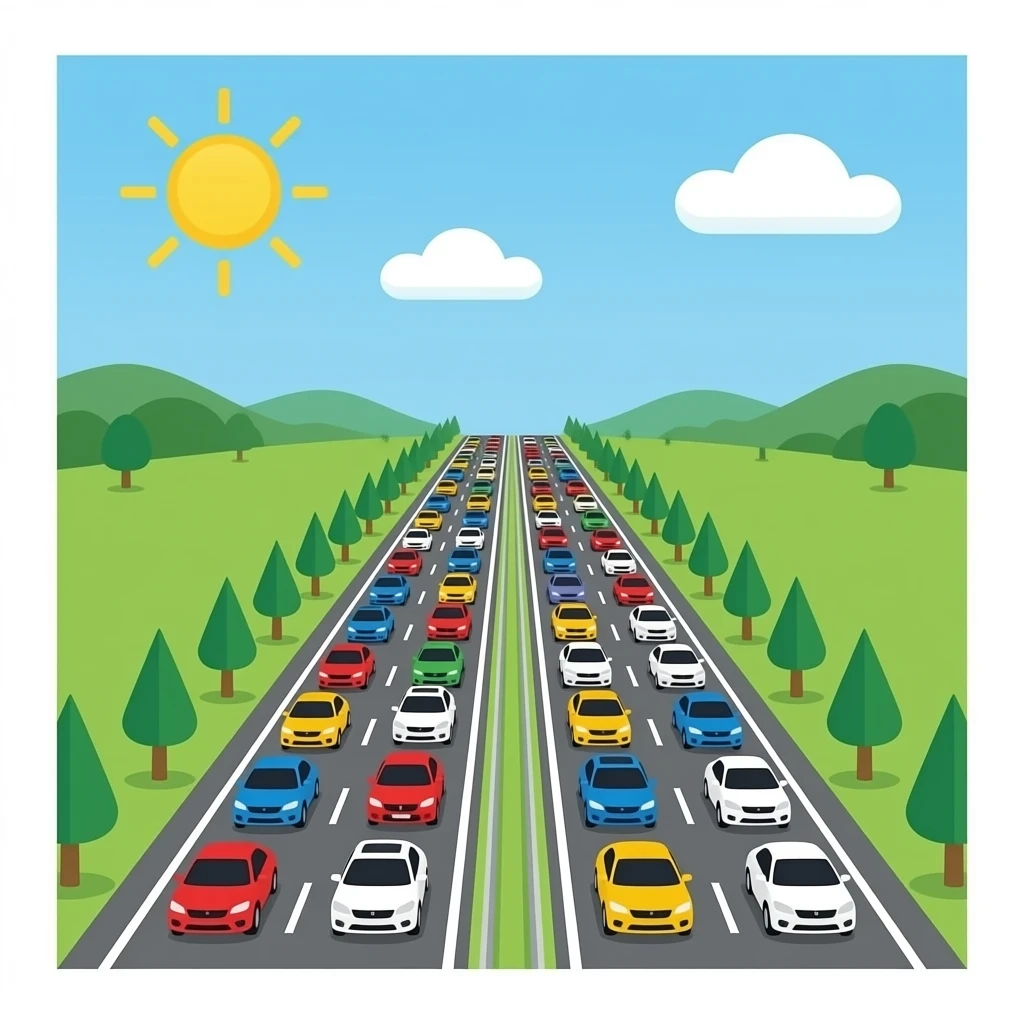 Highway with 100 cars emoji