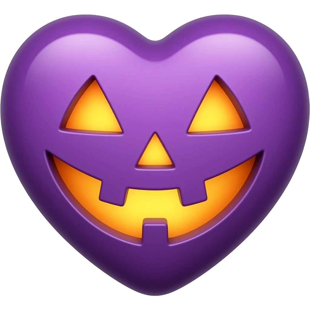 Purple heart with orange jack-o'-lantern face emoji