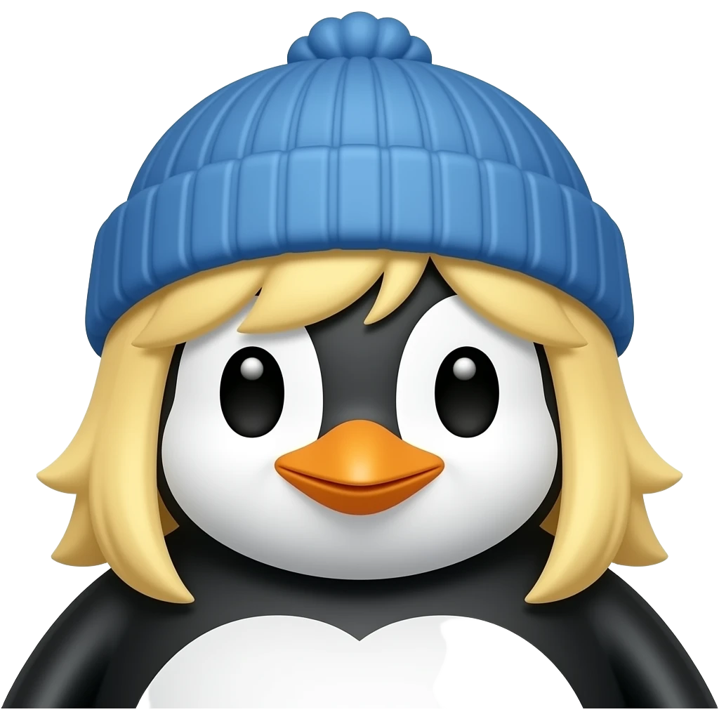 blonde penguin with a blue beanie, just face emoji