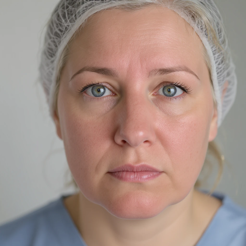 realistic face showing facial swelling, neutral background, focus on medical detail emoji