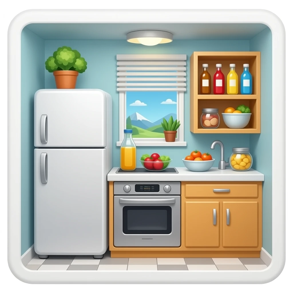 nevera y despensa pequeña con comida emoji