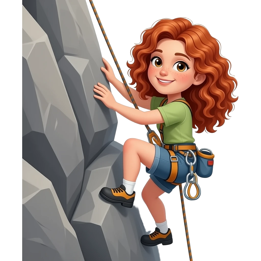 Fille rousse bouclés tâches de rousseur Alpinisme emoji