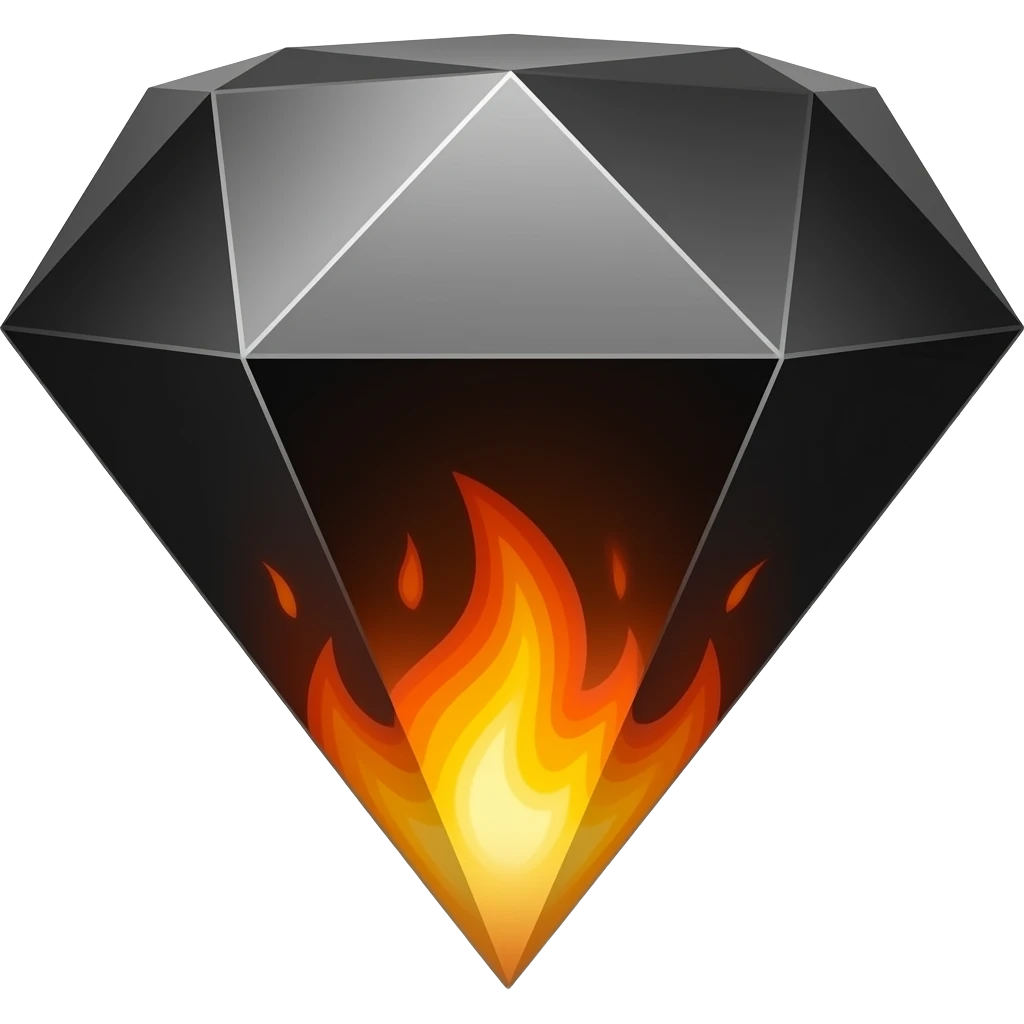 a fire obsidian gem stone shaped like a diamond emoji