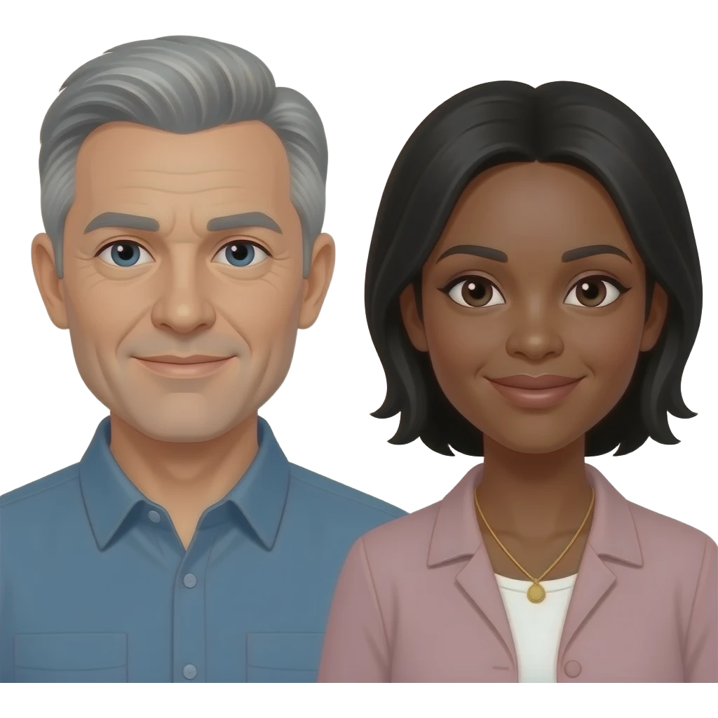 White guy middle aged with salt and pepper hair with black woman middle aged emoji