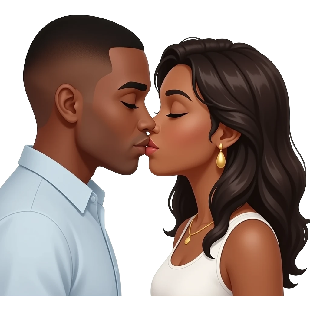 Black man with shaved head kissing ebony girlfriend emoji