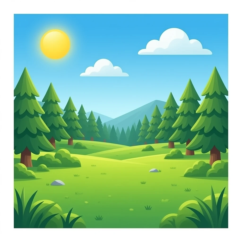 grassy field surrounded by a forest emoji