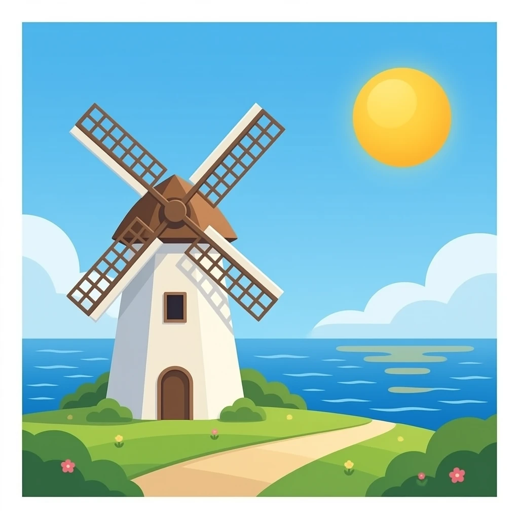 an exact copy but instead of on green land, it is a windmill in the ocean emoji
