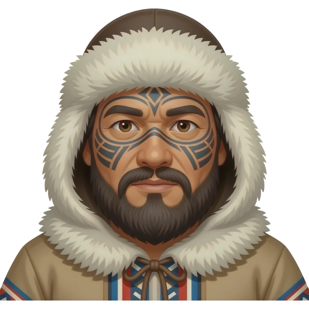eskimo man with face tattooes, beard  and classic eskimo outfit emoji