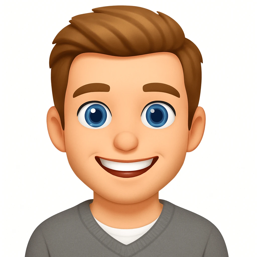 turn the second man in emoji style of the 1st image, match the facial features and clothes emoji