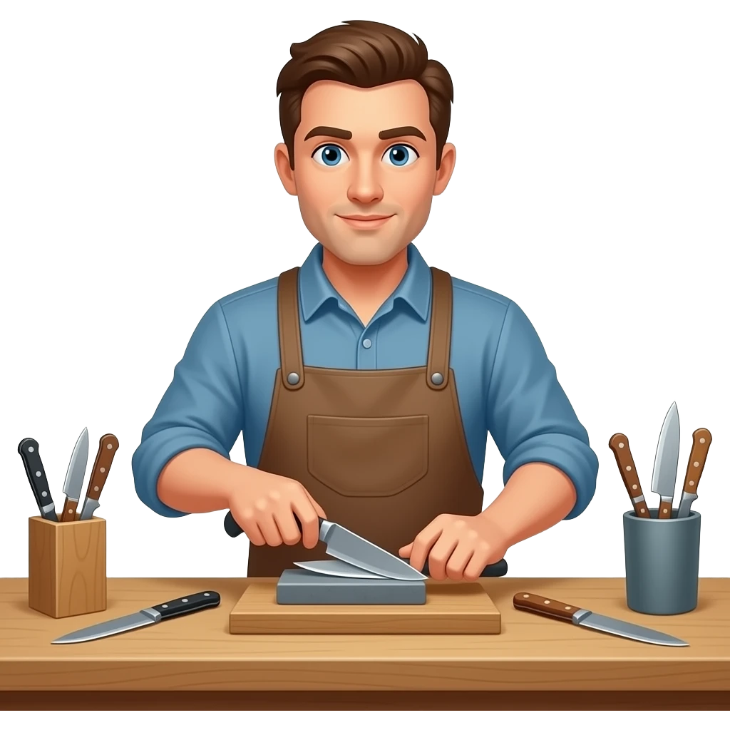 en mann som står og sliper fine og fancy kniver emoji