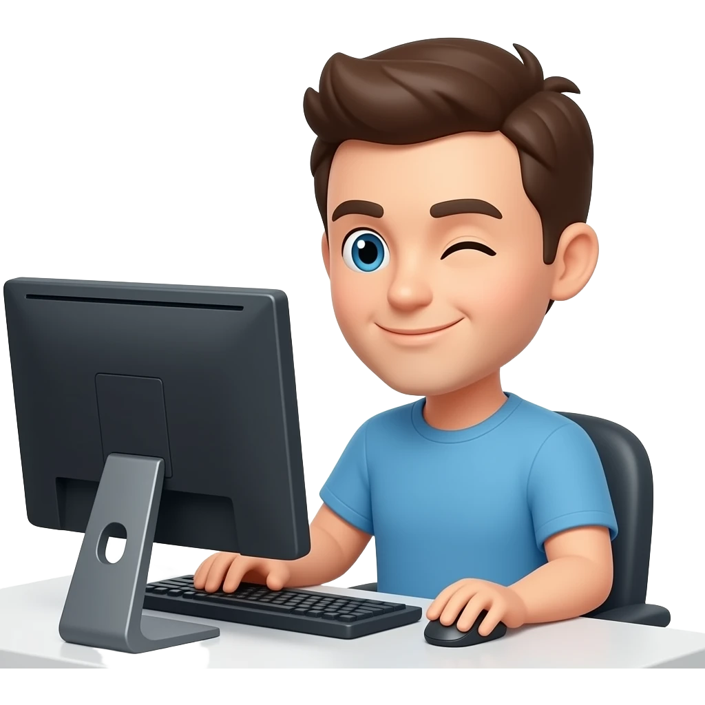 a developer in a computer twinking one eye emoji