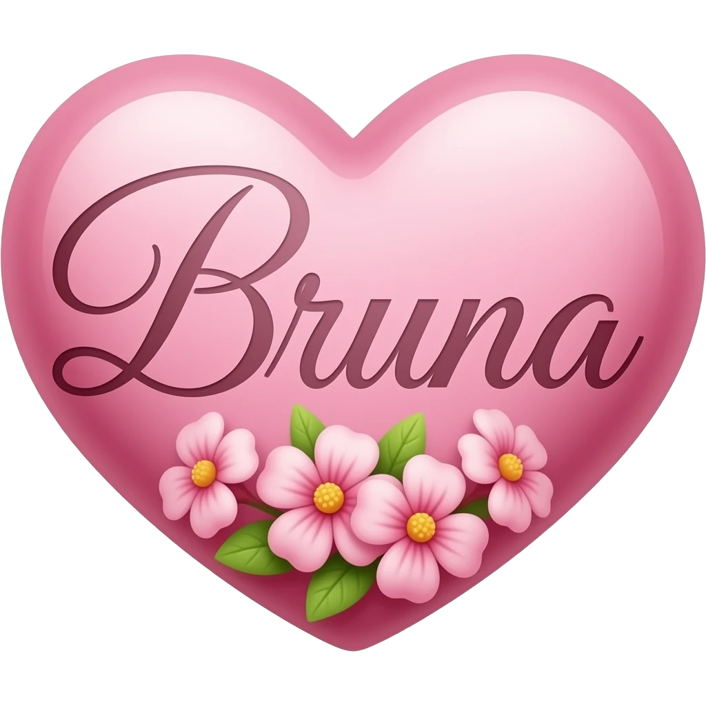 Coração cor pink com flores no meio o nome Bruna letra linda emoji