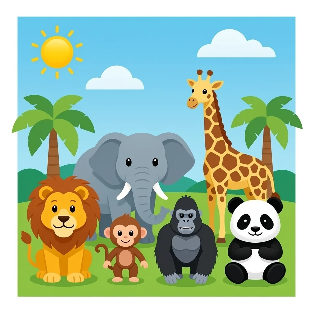 Zoo 🦁🐘🦒🐒🦍🐼in Google Noto Color Emoji emoji