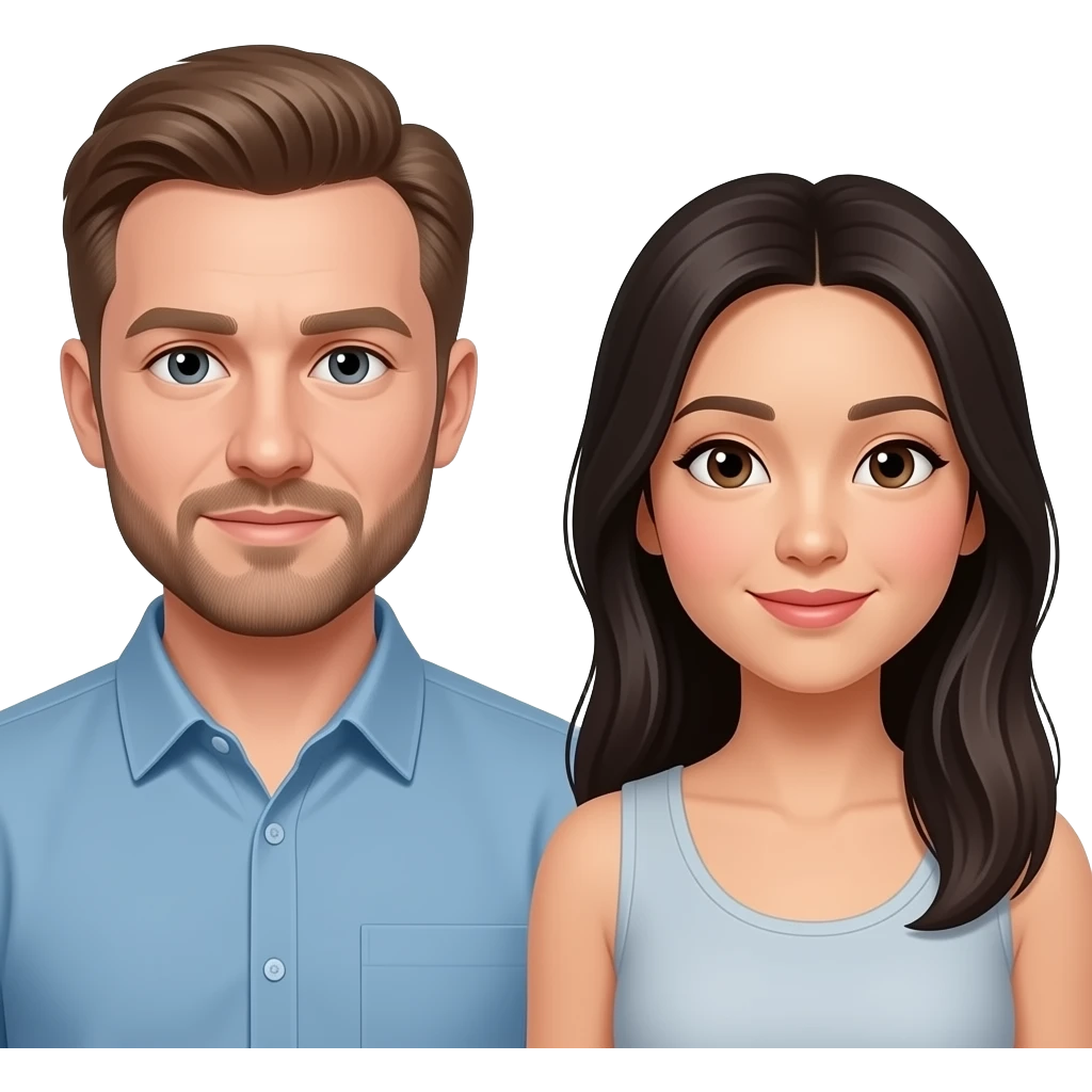 Caucasuan man asian woman long hair emoji