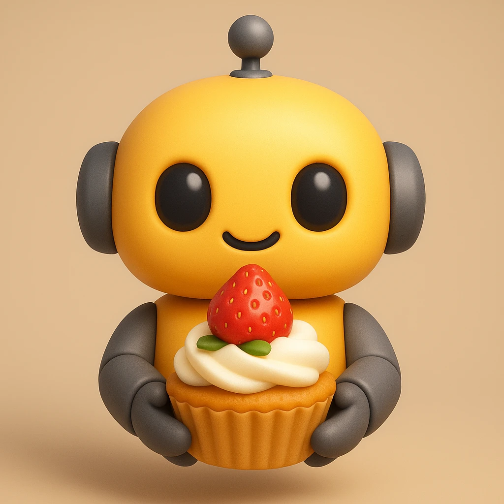 The cute robot is holding dessert in its hands, 3d emoji emoji