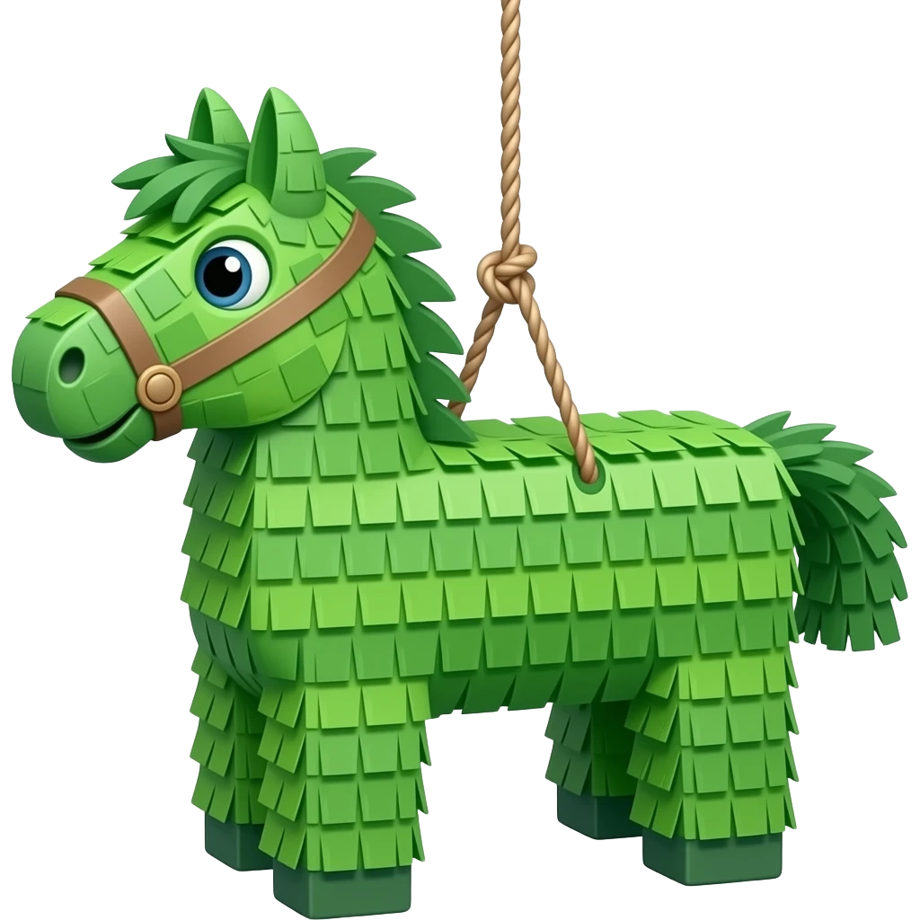 green pinata horse with a hanging rope emoji