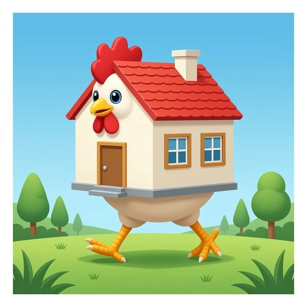 a house walking on chicken legs emoji