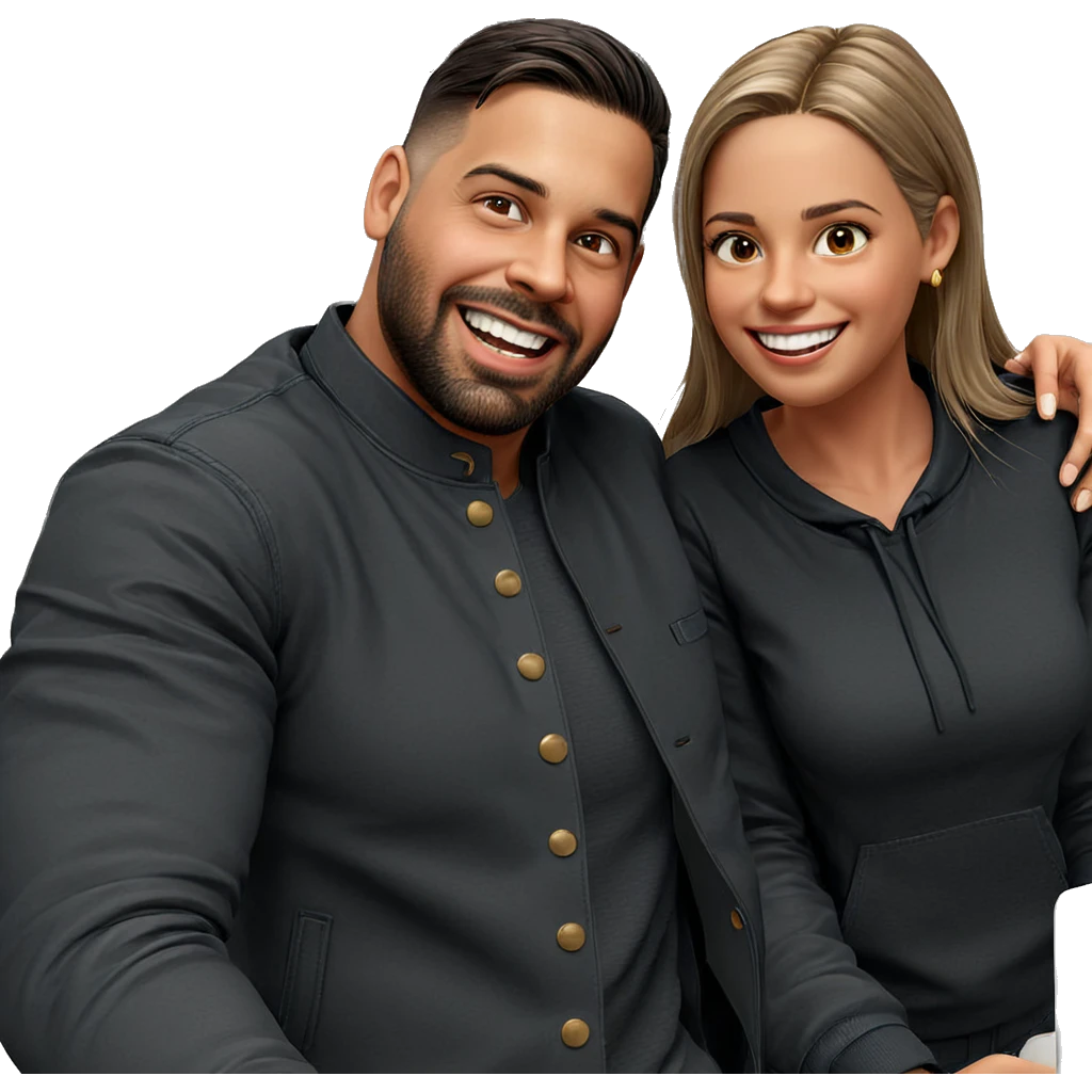 smiling couple with stylish outfits emoji