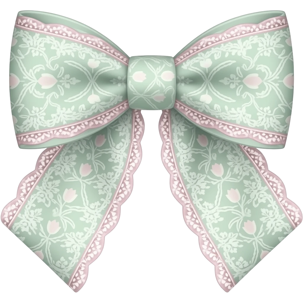 light pink ombre green pastel with  tulip rococo style pattern on bow lace coquette bow emoji