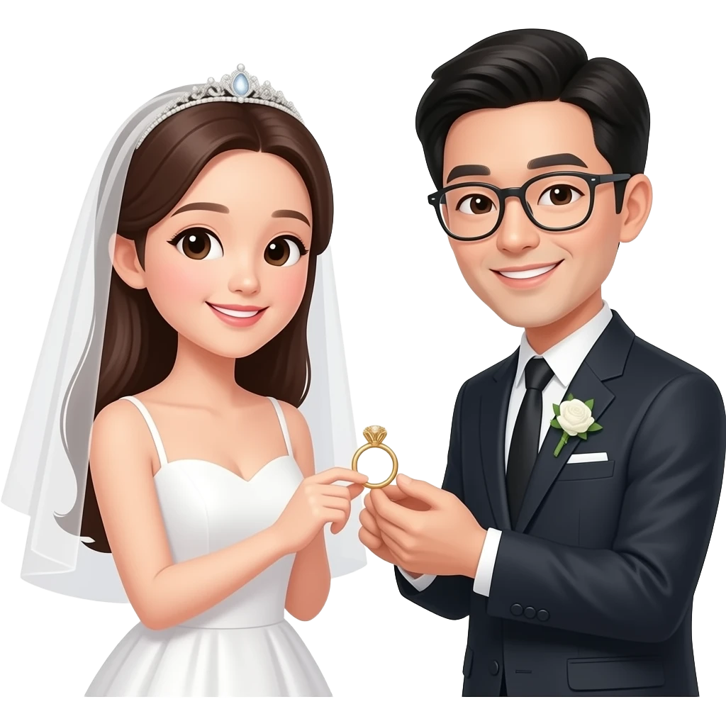 반지를 교환하는 웨딩 한국인 커플 emoji
