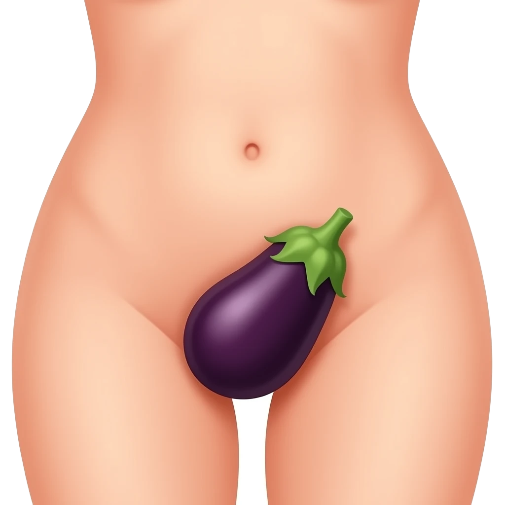 Naked woman with an eggplant penetrating inside her vagina emoji