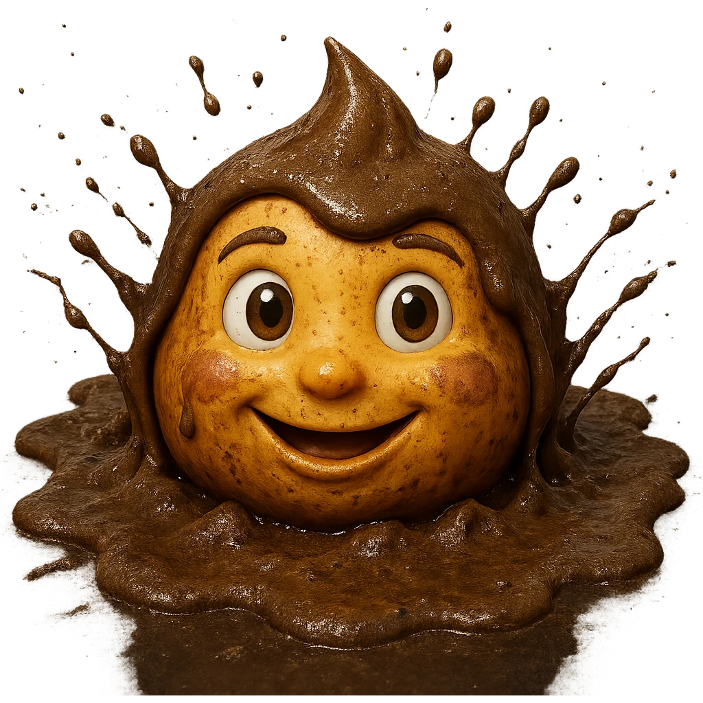 Make the muddy puddle with splashes look more realistic with dynamic water splash effects and natural mud textures, keeping the transparent background. emoji