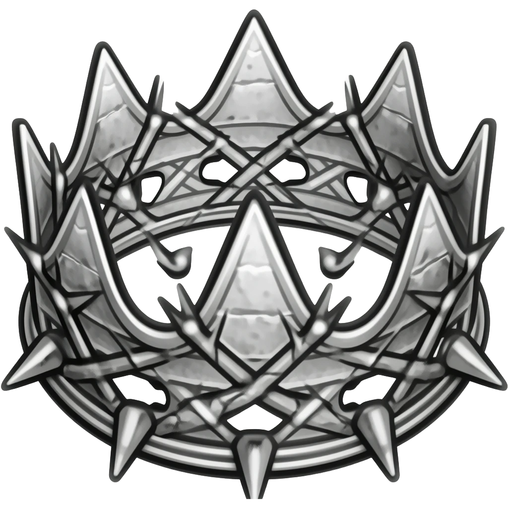 Thorn crown black, thin, white outline emoji