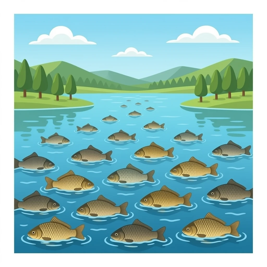 lots of common  carp fish in a lake emoji