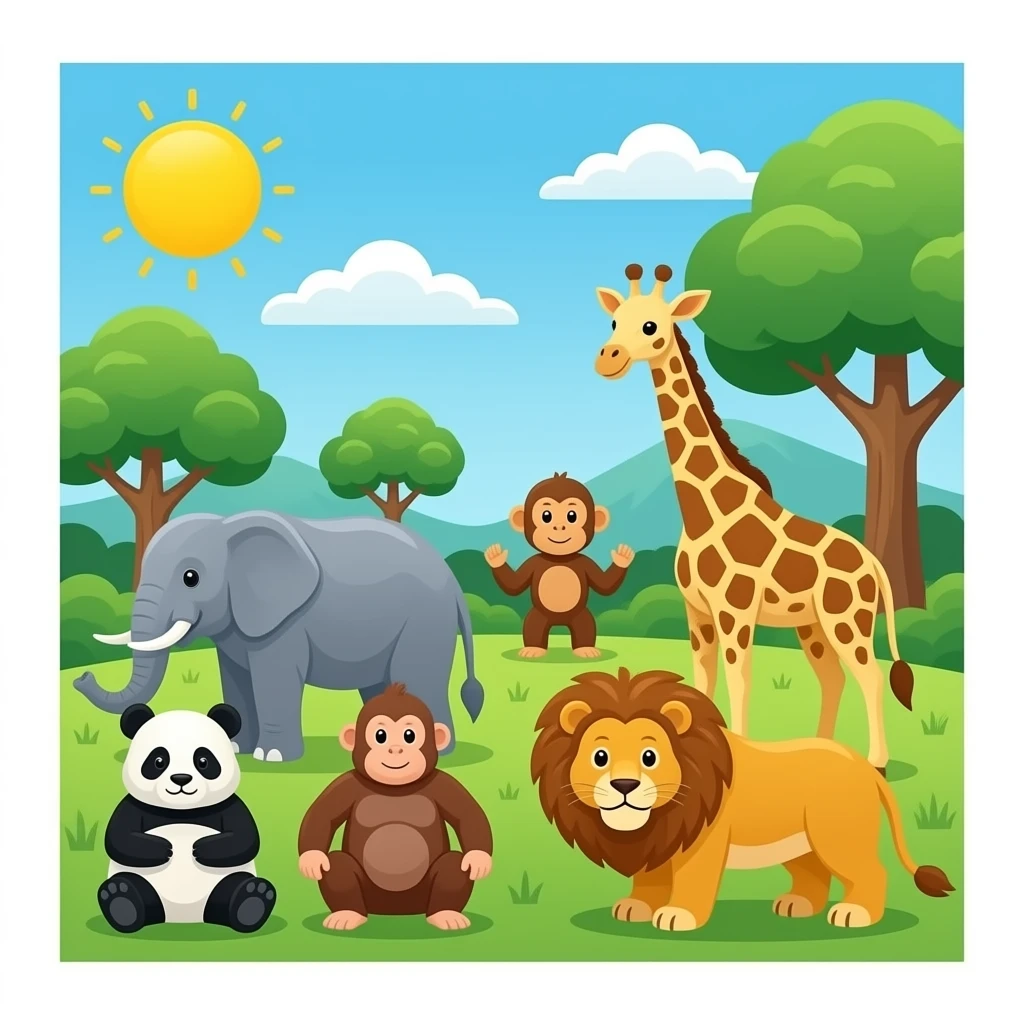 Zoo with 🐘🦁🐼🦍🐒🦒in Google Noto Color Emoji emoji