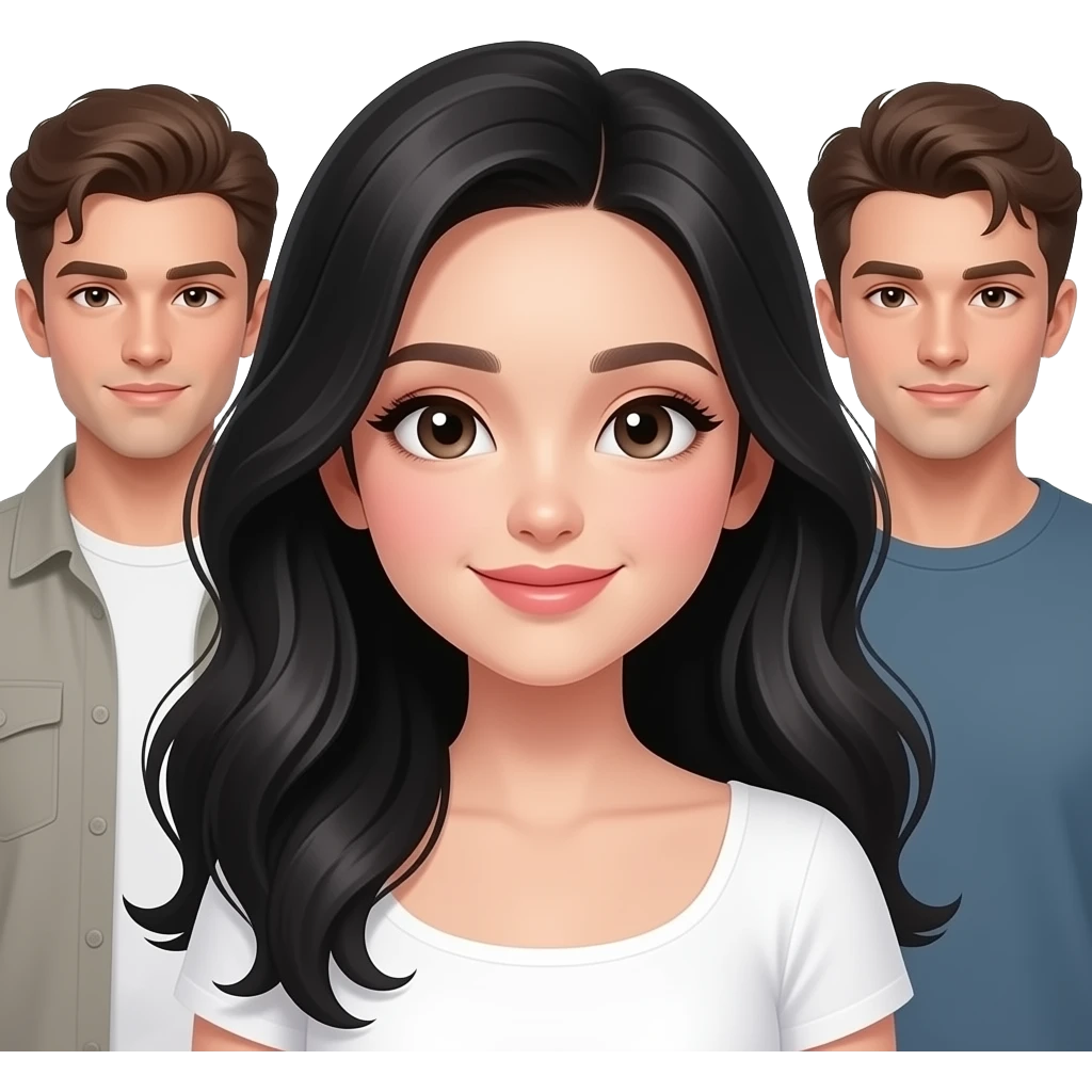 A very beautiful girl with black hair and wears make up and all the handsome boys surrounding her with love emoji