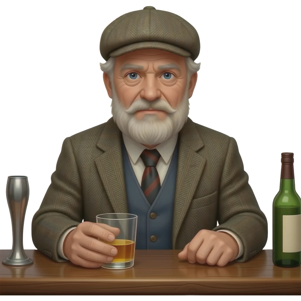 7. Uncle Rab the Pub Legend    Scottish pub philosopher with rough wisdom. looks more drunk emoji