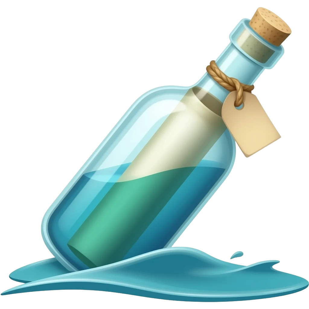message rolled into itself with knot  in a bottle floating at sea, the sea emoji