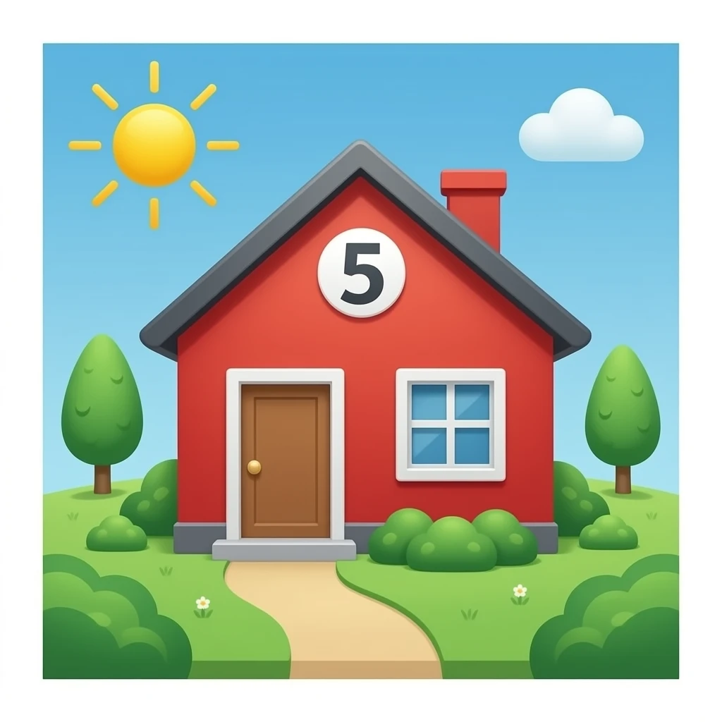 Rotes Haus mit Hausnummer 5 emoji